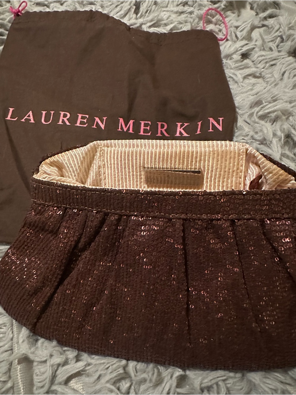 Lauren Merkin Brown Sequin Clutch Bag